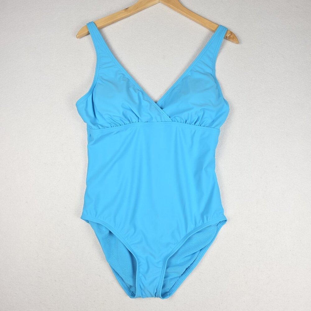 NWT Lands End Women 1-Piece Swim Med. 10/12 Turquoise Blue Tummy Control UPF 50‎